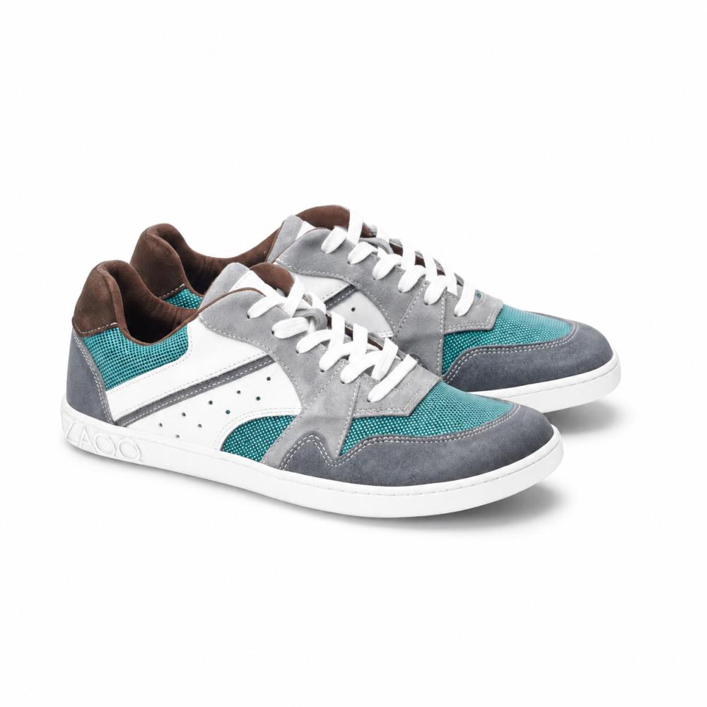 coole mehrfarbige Barfußschuhe türkis, weiß, grau, braun